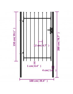 Cancello a Singola Anta con Punte in Acciaio 1x1,5m Nero