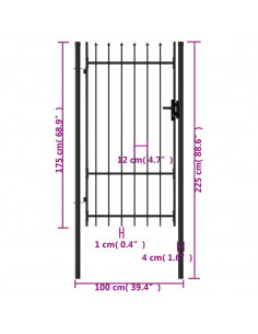 Cancello a Singola Anta con Punte in Acciaio 1x1,75 m Nero