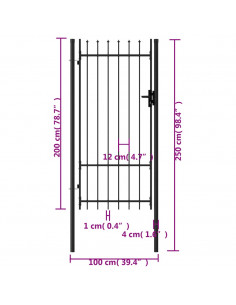 Cancello a Singola Anta con Punte in Acciaio 1x2 m Nero