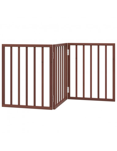 Cancello Cani Pieghevole 3 Pannelli Marrone 150cm Legno Pioppo