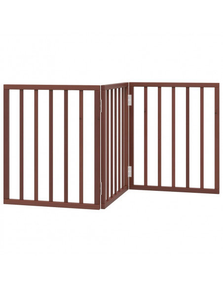Cancello Cani Pieghevole 3 Pannelli Marrone 150cm Legno Pioppo
