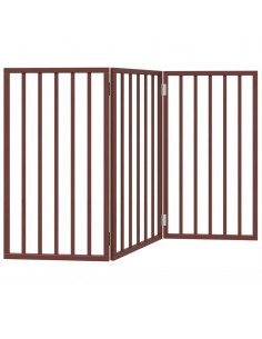 Cancello Cani Pieghevole 3 Pannelli Marrone 150cm Legno Pioppo