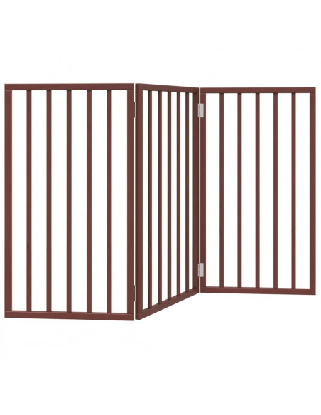 Cancello Cani Pieghevole 3 Pannelli Marrone 150cm Legno Pioppo