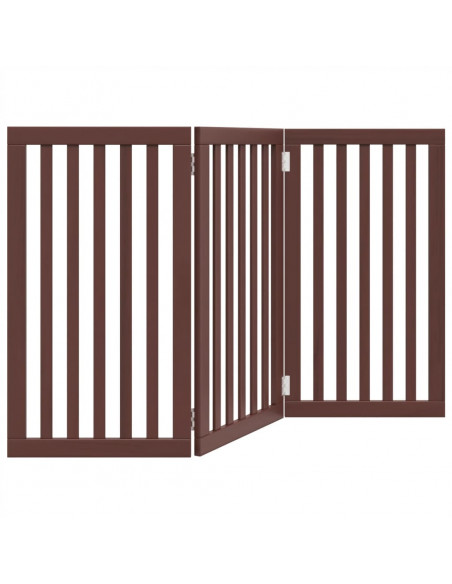 Cancello Cani Pieghevole 3 Pannelli Marrone 150cm Legno Pioppo