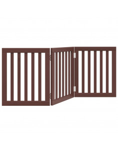 Cancello Cani Pieghevole 3 Pannelli Marrone 150cm Legno Pioppo