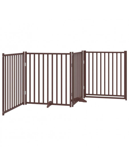 Cancello Cani Pieghevole Marrone 4Pannelli 320cm Massello Abete