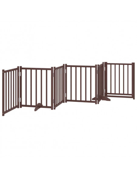Cancello Cani Pieghevole Marrone 6Pannelli 300cm Massello Abete