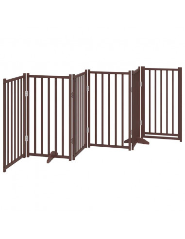 Cancello Cani Pieghevole Marrone 6Pannelli 300cm Massello Abete