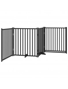 Cancello Cani Pieghevole Nero 4 Pannelli 320 cm Massello Abete