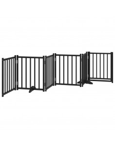 Cancello Cani Pieghevole Nero 6 Pannelli 300 cm Massello Abete
