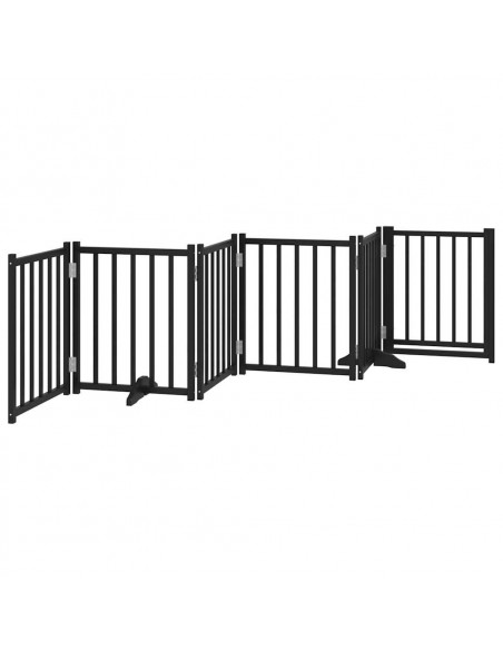 Cancello Cani Pieghevole Nero 6 Pannelli 300 cm Massello Abete