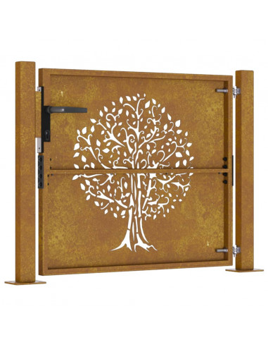 Cancello da giardino 100x100 cm in acciaio Corten con design ad albero