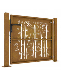Cancello da Giardino 105x105 cm in Acciaio Corten Design Bambù