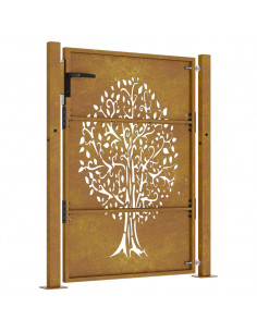 Cancello da Giardino 105x130 cm in Acciaio Corten Design Albero