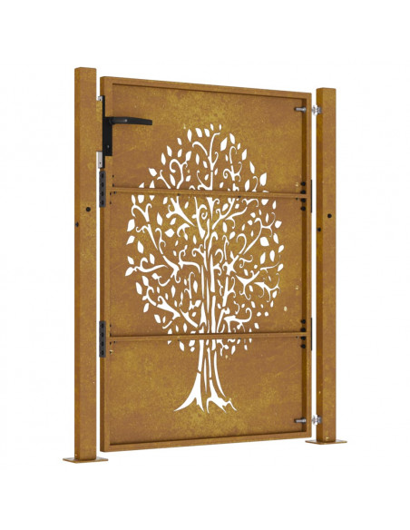 Cancello da Giardino 105x130 cm in Acciaio Corten Design Albero