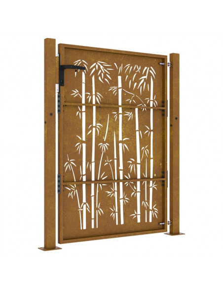 Cancello da Giardino 105x130 cm in Acciaio Corten Design Bambù