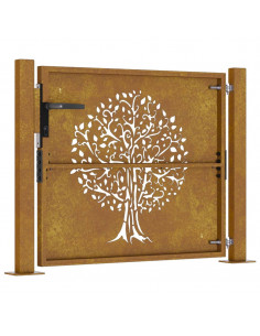 Cancello da Giardino 105x80 cm in Acciaio Corten Design Albero