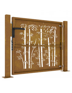 Cancello da Giardino 105x80 cm in Acciaio Corten Design Bambù