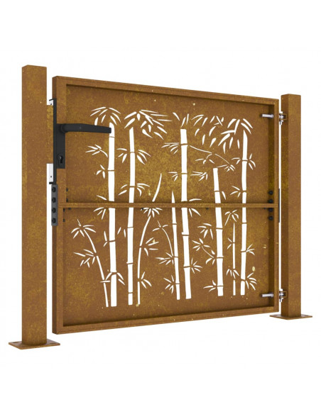 Cancello da Giardino 105x80 cm in Acciaio Corten Design Bambù