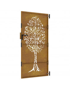 Cancello da Giardino 85x200 cm in Acciaio Corten Design Albero
