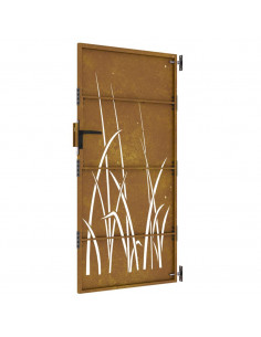 Cancello da giardino 85x200 cm in acciaio Corten con design erba