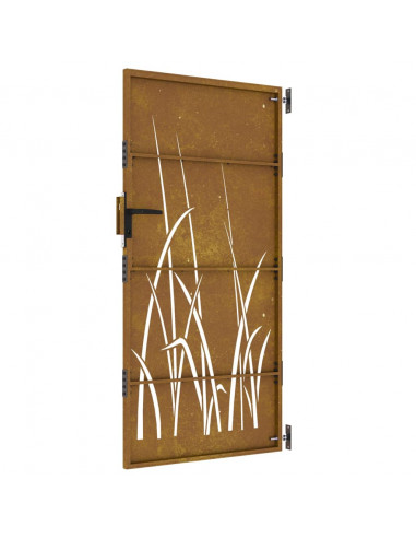 Cancello da giardino 85x200 cm in acciaio Corten con design erba