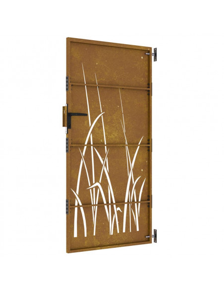 Cancello da giardino 85x200 cm in acciaio Corten con design erba