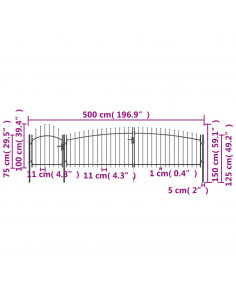 Cancello da Giardino con Punta a Lancia 5x1,5 m Nero