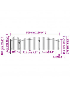 Cancello da Giardino con Punta a Lancia 5x1,75 m Nero