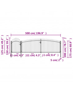 Cancello da Giardino con Punta a Lancia 5x2 m Nero