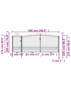 Cancello da Giardino con Punta a Lancia 5x2,45 m Nero