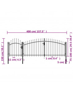 Cancello da Giardino in Acciaio 1,5x4 m Nero