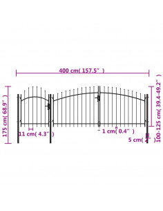 Cancello da Giardino in Acciaio 1,75x4 m Nero