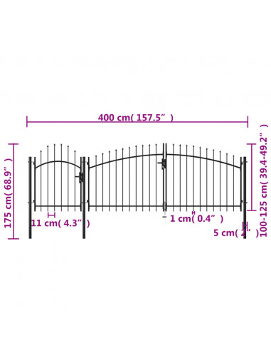 Cancello da Giardino in Acciaio 1,75x4 m Nero