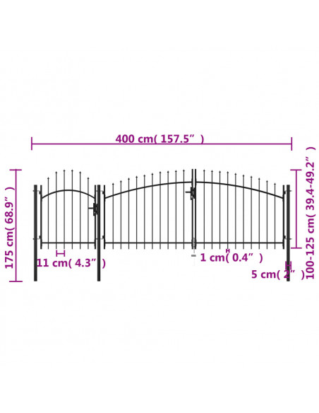 Cancello da Giardino in Acciaio 1,75x4 m Nero