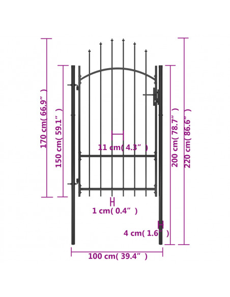 Cancello da Giardino in Acciaio 1x2,2 m Nero
