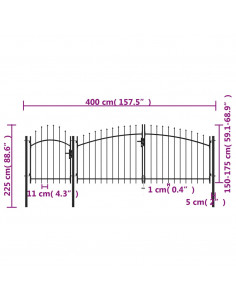 Cancello da Giardino in Acciaio 2,25x4 m Nero