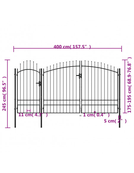 Cancello da Giardino Woerden in acciaio 1,95x4 m Nero