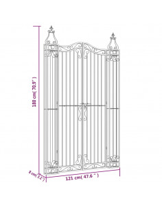 Cancello da Giardino Nero 121x8x180 cm in Ferro Battuto