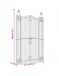 Cancello da Giardino Nero 121x8x200 cm in Ferro Battuto