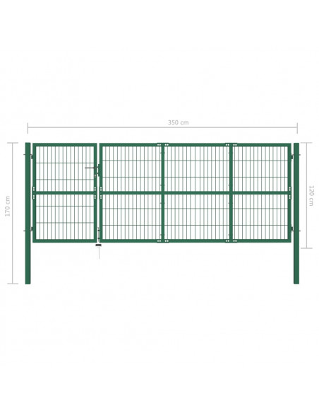 Cancello di Recinzione con Paletti 350x120 cm in Acciaio Verde