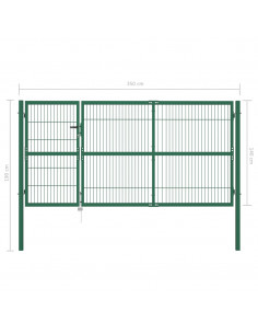 Cancello di Recinzione con Paletti 350x140 cm in Acciaio Verde