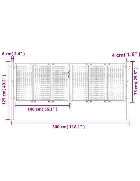 Cancello Giardino Antracite 300x125 cm in Acciaio