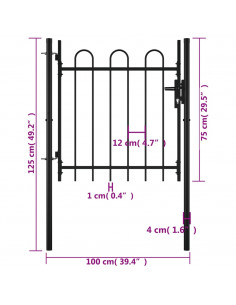 Cancello per recinzione a una porta BOXTEL con parte superiore ad arco 100 x 75 cm