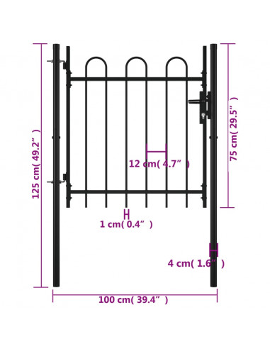 Cancello per recinzione a una porta BOXTEL con parte superiore ad arco 100 x 75 cm