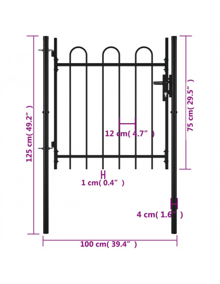 Cancello per recinzione a una porta BOXTEL con parte superiore ad arco 100 x 75 cm