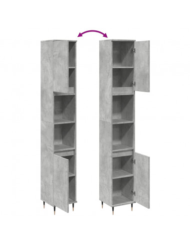 Armadietto Bagno Grigio Cemento 30x30x190 cm Legno Multistrato