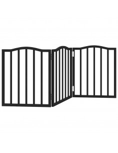 Cancello per Cani Pieghevole 3 Pannelli Nero 150cm Legno Pioppo