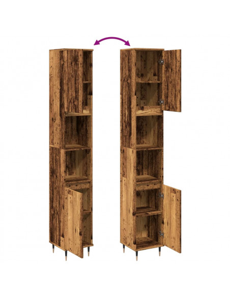 Armadietto Bagno Legno Antico 30x30x190 cm in Legno Multistrato