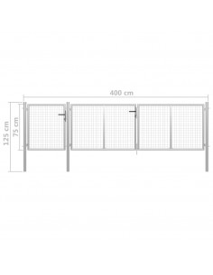 Cancello per Giardino in Acciaio 400x75 cm Argento